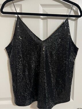 Black Sequin V-Neck Cami Top